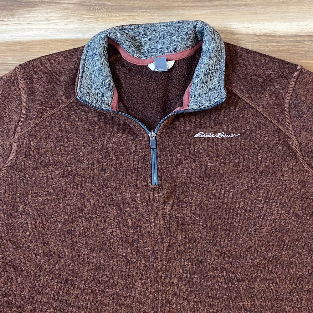 Eddie Bauer Pullover Mens 2XL 1/4 Zip Sweater Fleece Marled Brown Casual Hiking